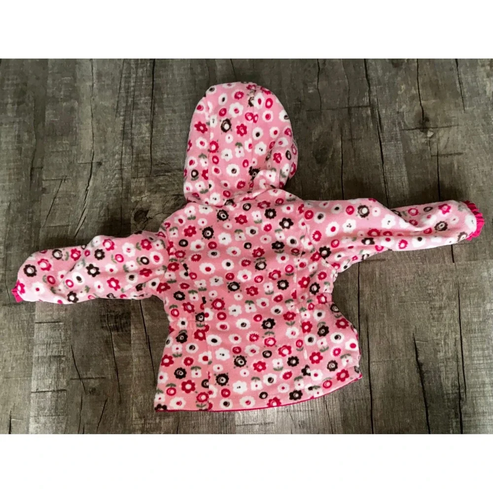Vintage OshKosh Bgosh Girls Reversible Hooded Jacket Pink Floral Fleece 3T